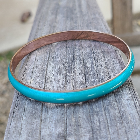 Vintage Matisse Renoir Copper Turquoise Enamel Bangle Bracelet - Picture 4 of 6